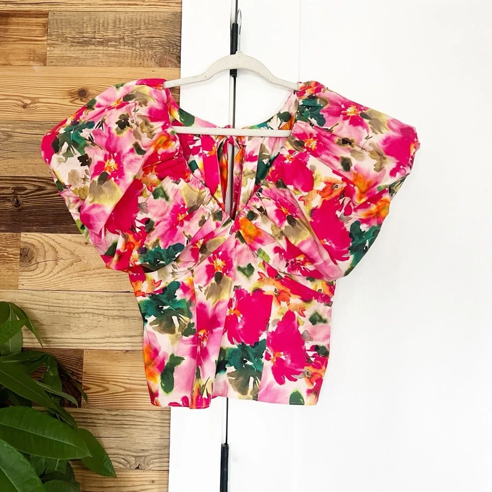 J.Crew Cecily Top Floral Poplin V-Neck Puff Sleeve